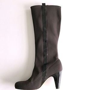 Like New - Taryn Rose Brown Neoprene Boots, Patent Leather Side Stripe